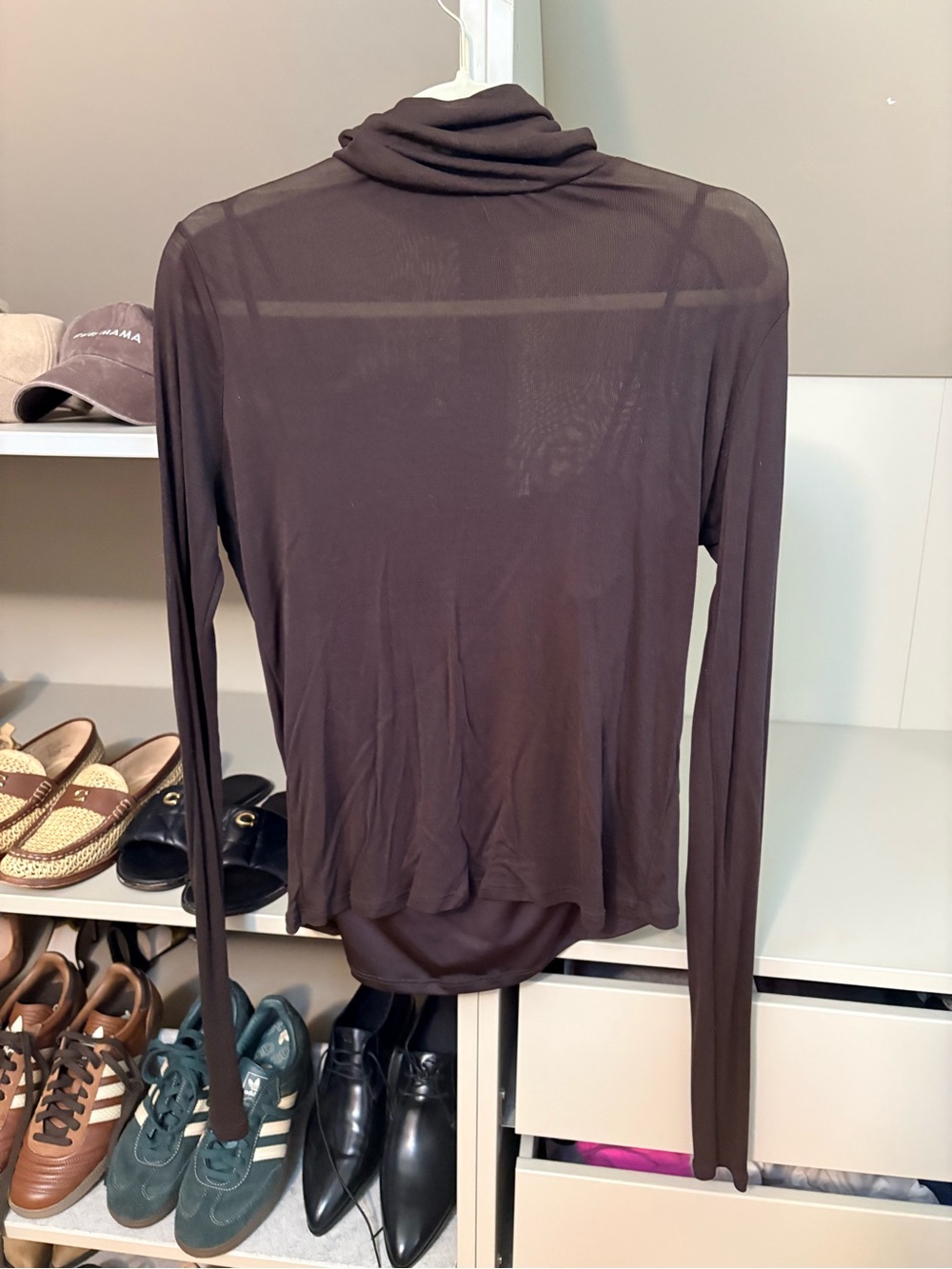 Dynamite Chocolate Brown Sheer Long-Sleeve Turtleneck